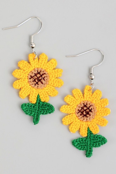 Crochet Sunflower Drop Earrings
