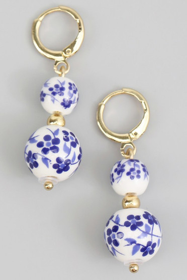 Linear Porcelain Beaded Drop Huggies