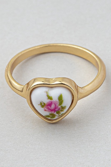 Flower Porcelain Heart Band Ring