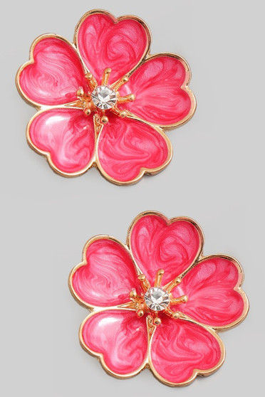 Lacquered Post Earrings With Stone Bud