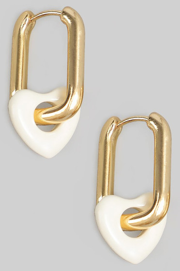 Rectangular Hoops With Heart Charm