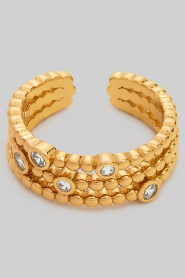 18K Gold Dipped Bubble Stack Ring With Cz