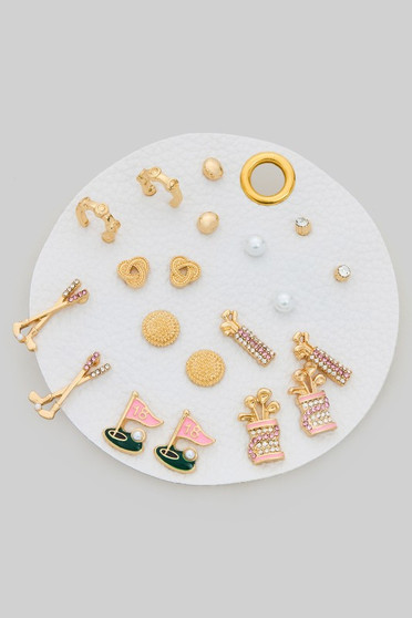 Ten Pair Game Day Golf Themed Earring Set