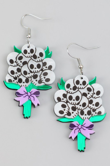 Marbled Acrylic Skull Bouquet Drop Earrings