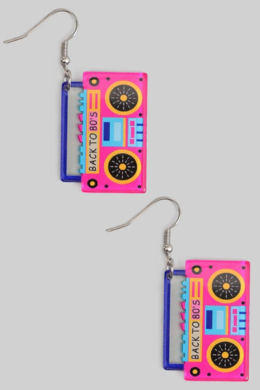 Acrylic Back To 80S Boom Box Drop Earrings