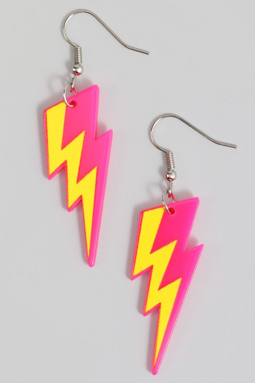 Acrylic Neon Pink Lightning Drop Earrings