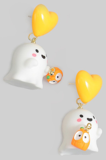Adorable Ghost And Jack O Lantern Drop Earrings