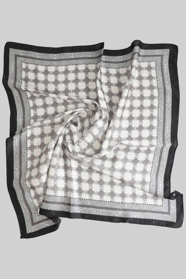 Silky Square Scarf With Chain And Geo Print