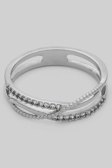 Stacked Criss Cross Brass Ring With Cz Pave
