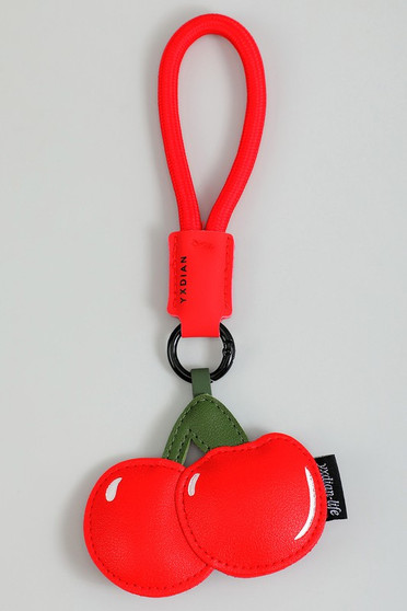 Puffy Pu Leather Cherry Bag Charm Keychain