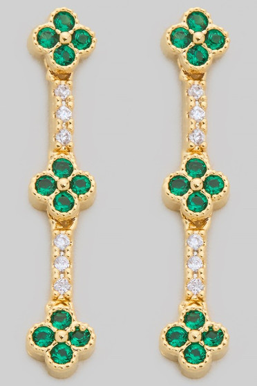 Stone Pave Clover Tiered Drop Earrings 