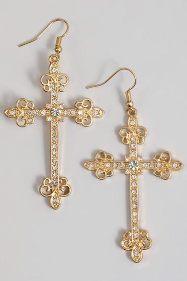 Filigree Cross Drop Earrings With Cz Pave