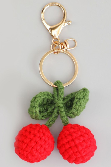 Cute Crochet Cherry Bag Charm Keychain