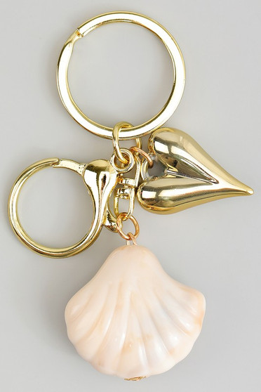 Stone Shell And Heart Bag Charm Keychain