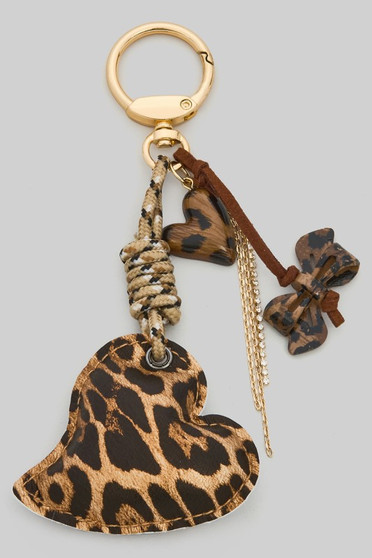 Leopard Print Heart And Bow Bag Charm