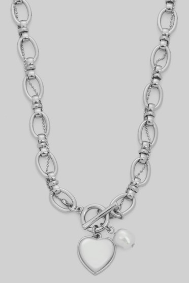 Heart Ac And Pearl Toggle Chain Necklace