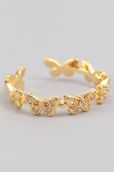 Brass Butterfly Link Ring With Cz Pave Detail