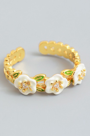 Lacquered Flower Leafy Ring