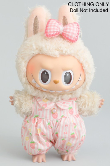 Strawberry Jumpsuit With Bow Pin Labubu Outfit