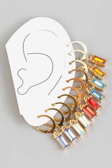 Five Pair Multi Color Stone Huggies Set