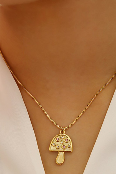 Stainless Steel Necklace With Mushrom Cz Pendant