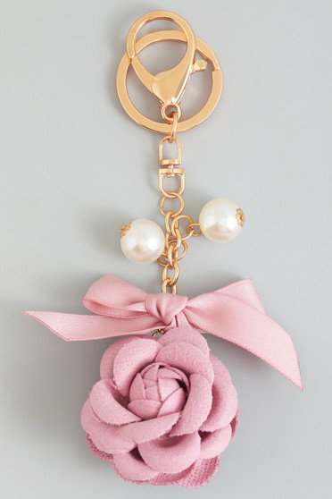 Flower Bow And Pearl Bag Charm Keychain