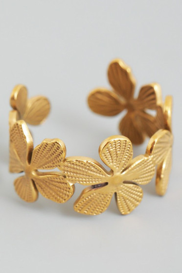 Textured Brass Flower Link Ring