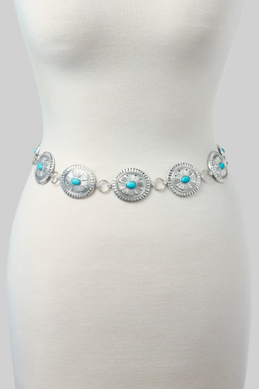 Concho Western Turquoise Stone Chain Belt