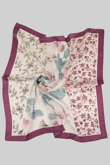 Three Split Flower Print Silky Square Scarf