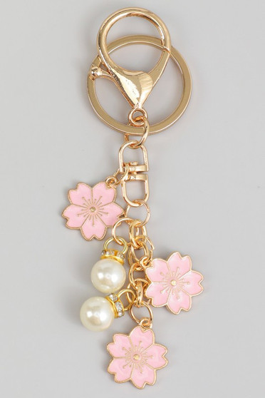 Cherry Blossoms And Pearls Bag Charm Keychain