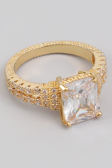 Rectangle Cz Stone Ring With Pave