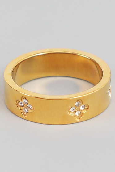 18K Gold Dipped Cz Flower Stamped Band Ring