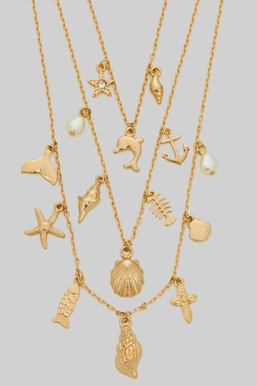 Triple Layered Sear Charm Pendant Necklace