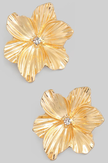 Floral Post Drop Earrings With Textured Detail - #KE26631