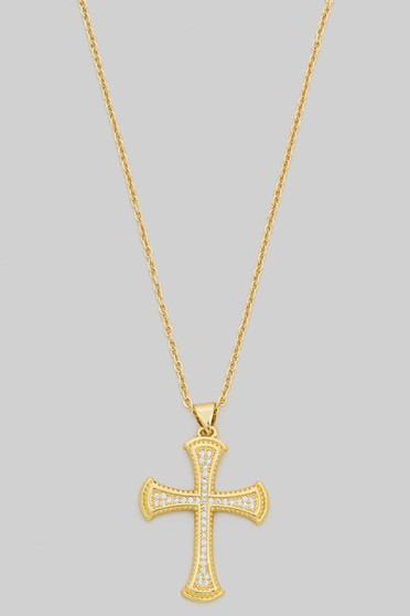 18K Gold Dipped Cz Pave Cross Neckalce