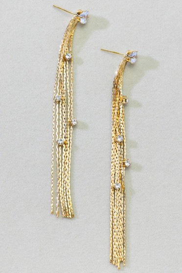 Cz Studs With Dangling Fringe And Cz Accents