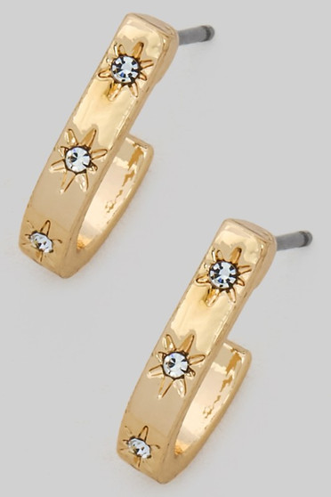 U Shaped Brass Huggies With Cz Stars