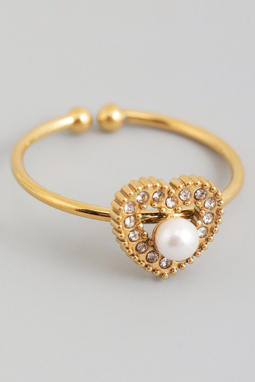 Delicate Cz Pave Heart Ring With Pearl