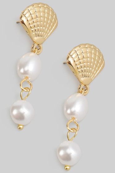 Linear Shell Drop Earrings With Pearls