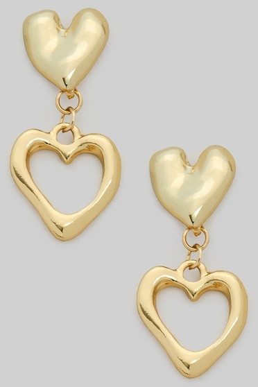 Tiered Brass Heart Dangle Earrings