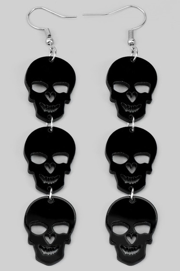 Triple Tiered Skull Drop Earrings