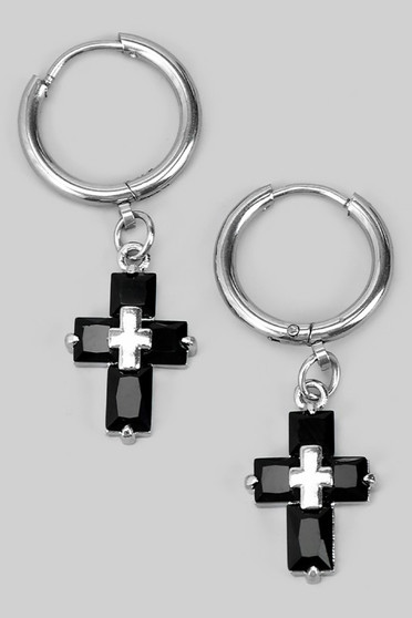 Stainless Steel Stone Cross Huggies