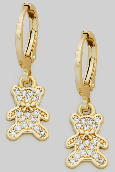 Dainty Brass Huggies With Cz Bear Charm