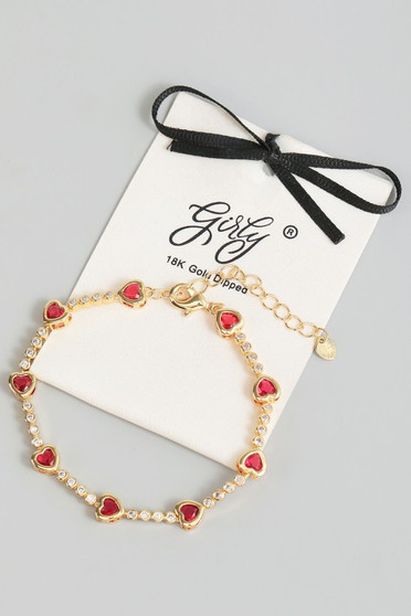 18K Gold Dipped Stone Heart And Cz Link Bracelet