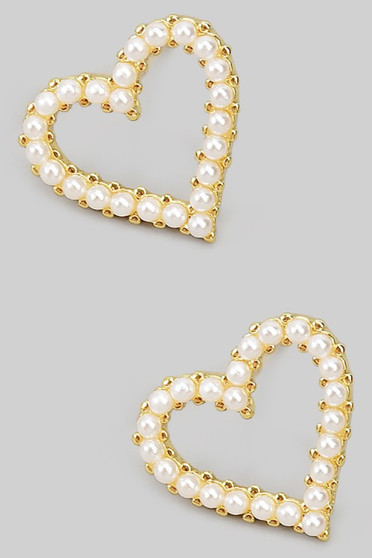 Dainty Heart Studs With Pearly Beads