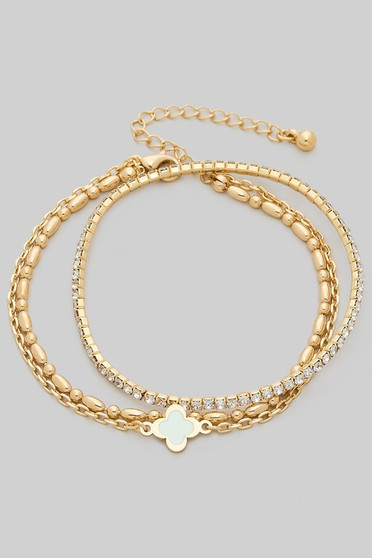 Two Piece Set Clover Charm Layered Chain Bracelet