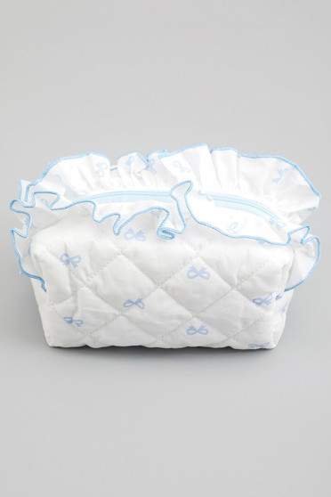 Quilted Makeup Pouch With Bow Print And Ruffles