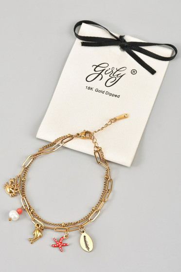 18K Gold Dipped Sea Charm Chain Bracelet - #KB27171