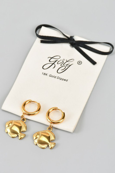 18K Gold Dipped Fish Charm Huggies - #KE27175