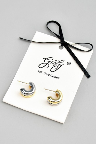 18K Gold Dipped Double Line Small Hoop Earrings